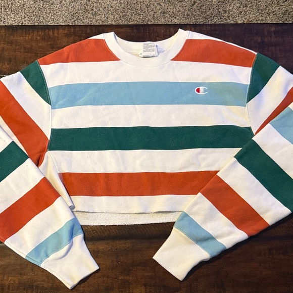 Champion Tops - Champion Striped Multicolor Cropped Sweatshirt Small